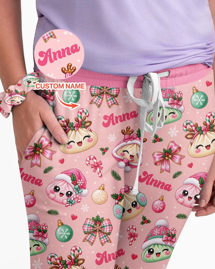Custom Name Kawaii Christmas Dumpling Bamboo Women Pajama Set