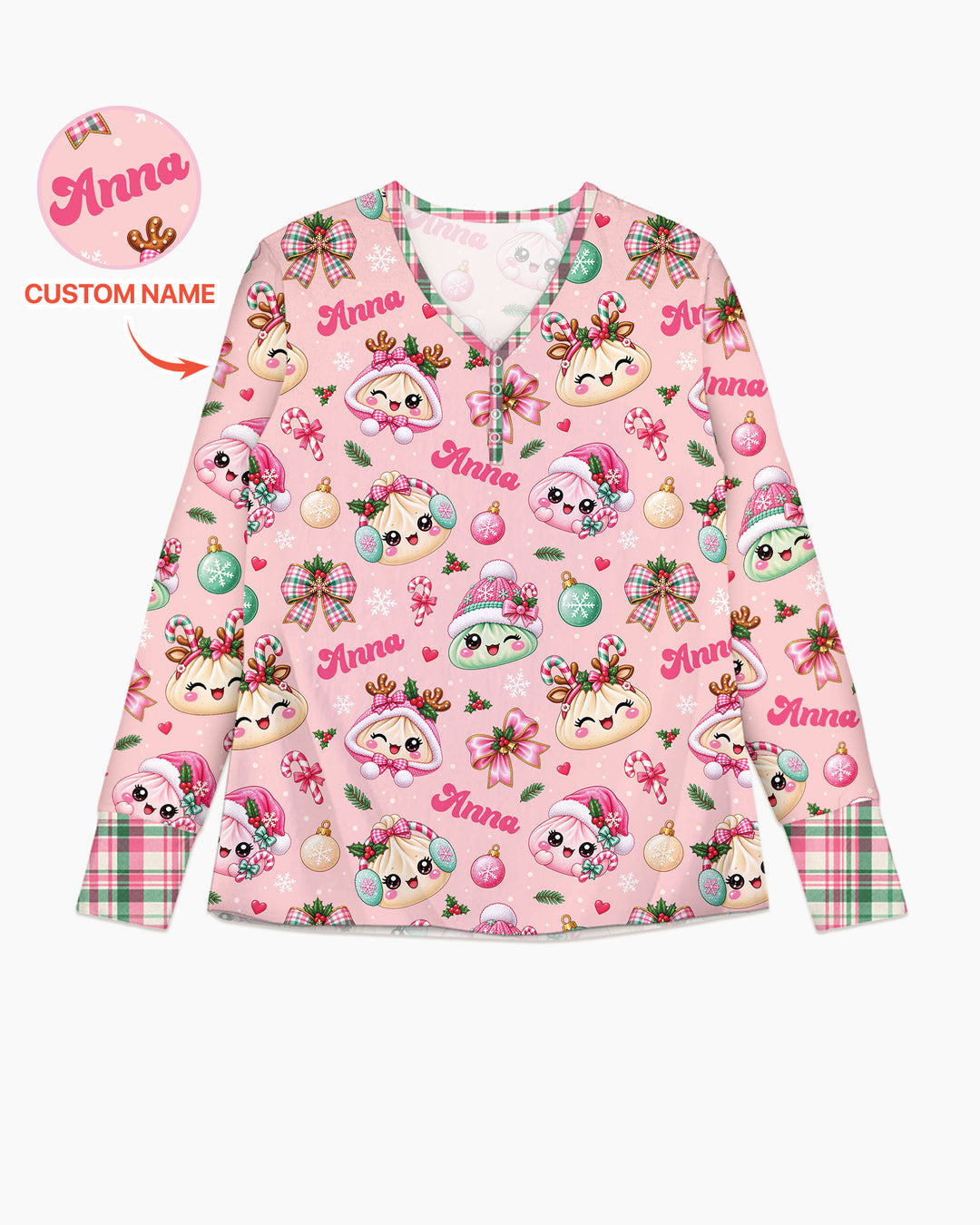 Custom Name Kawaii Christmas Dumpling Bamboo Women Pajama Set