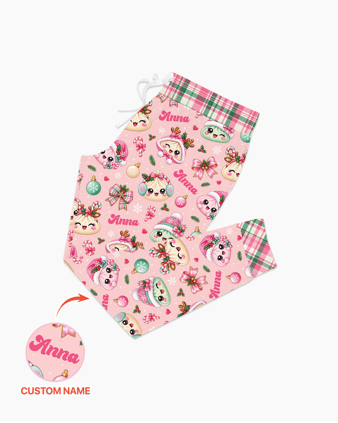 Custom Name Kawaii Christmas Dumpling Bamboo Women Pajama Set