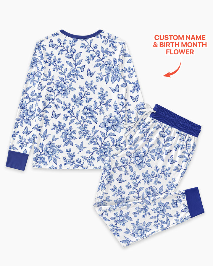 God Says I Am Letter In Bible Birth Flower Toile De Jouy  Bamboo Women Pajama Set