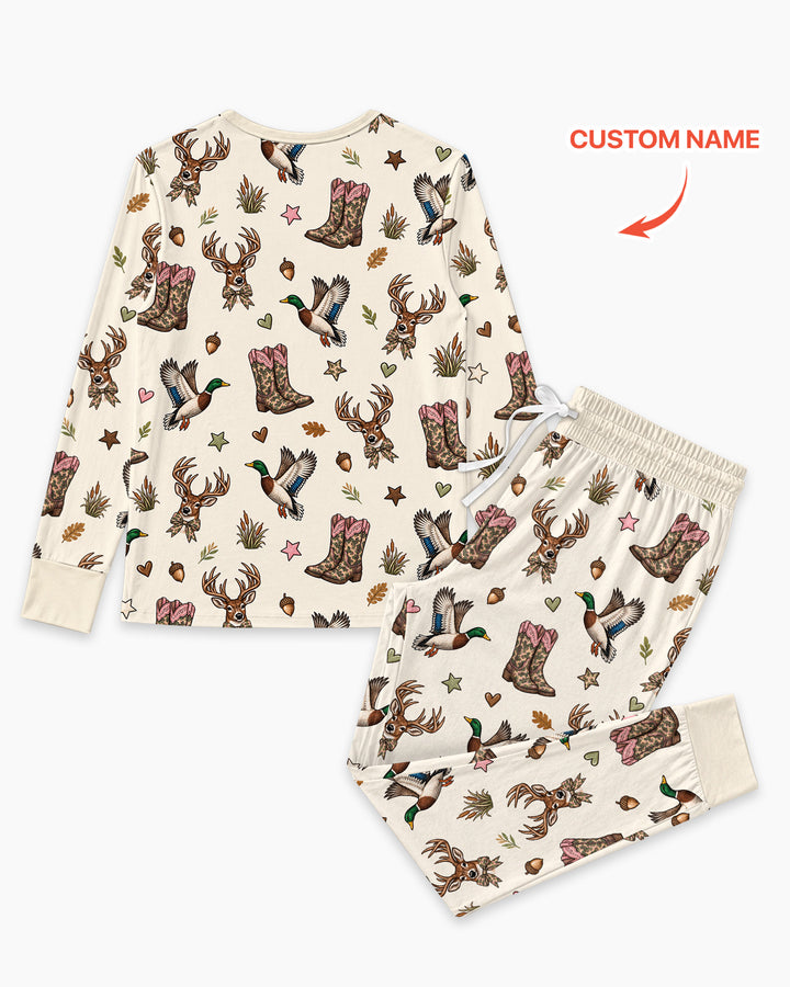 Custom Name Preppy Camo Bow Bamboo Women Pajama Set