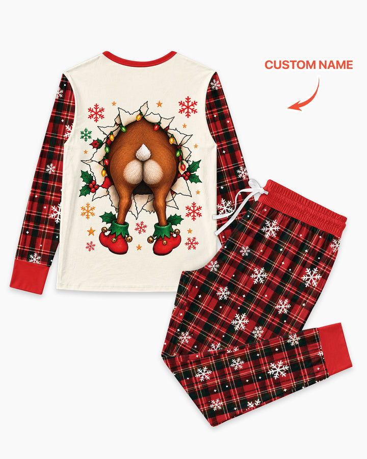 Cute Reindeer in Santa Hat Bamboo Women Pajama Set