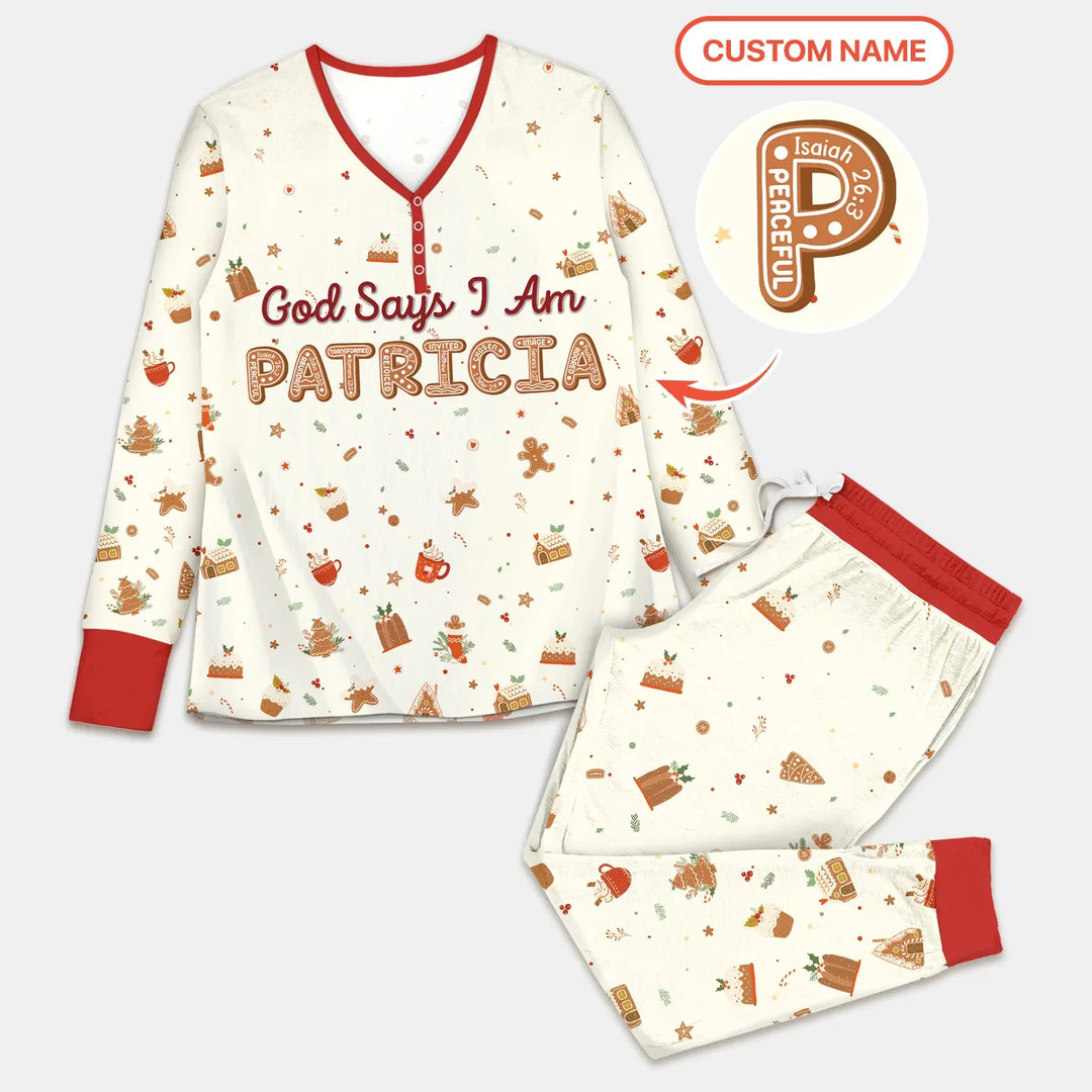 GingerBread God Says I Am Custom Name Women Pajama Set