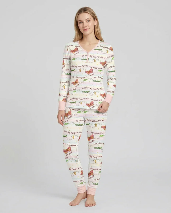Personalisiert: Er hat Großes mit mir vor, Pyjama-Set für Damen aus Bambus