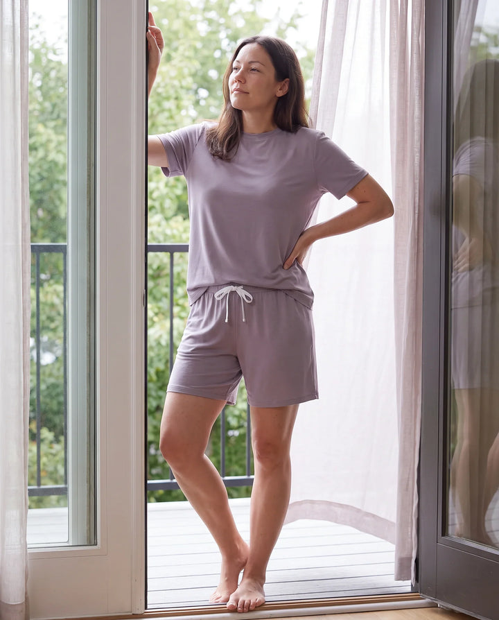 Solid Color Bamboo Unisex Short Sleeve Short Pajama Set