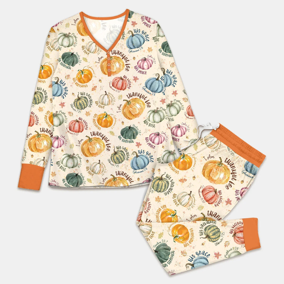 Christian Thanksgiving Custom Women Pajama Set , Christian Thanksgiving Custom Women Pajama Set - Combo Shirt & Pants / S / Vibrant Orange