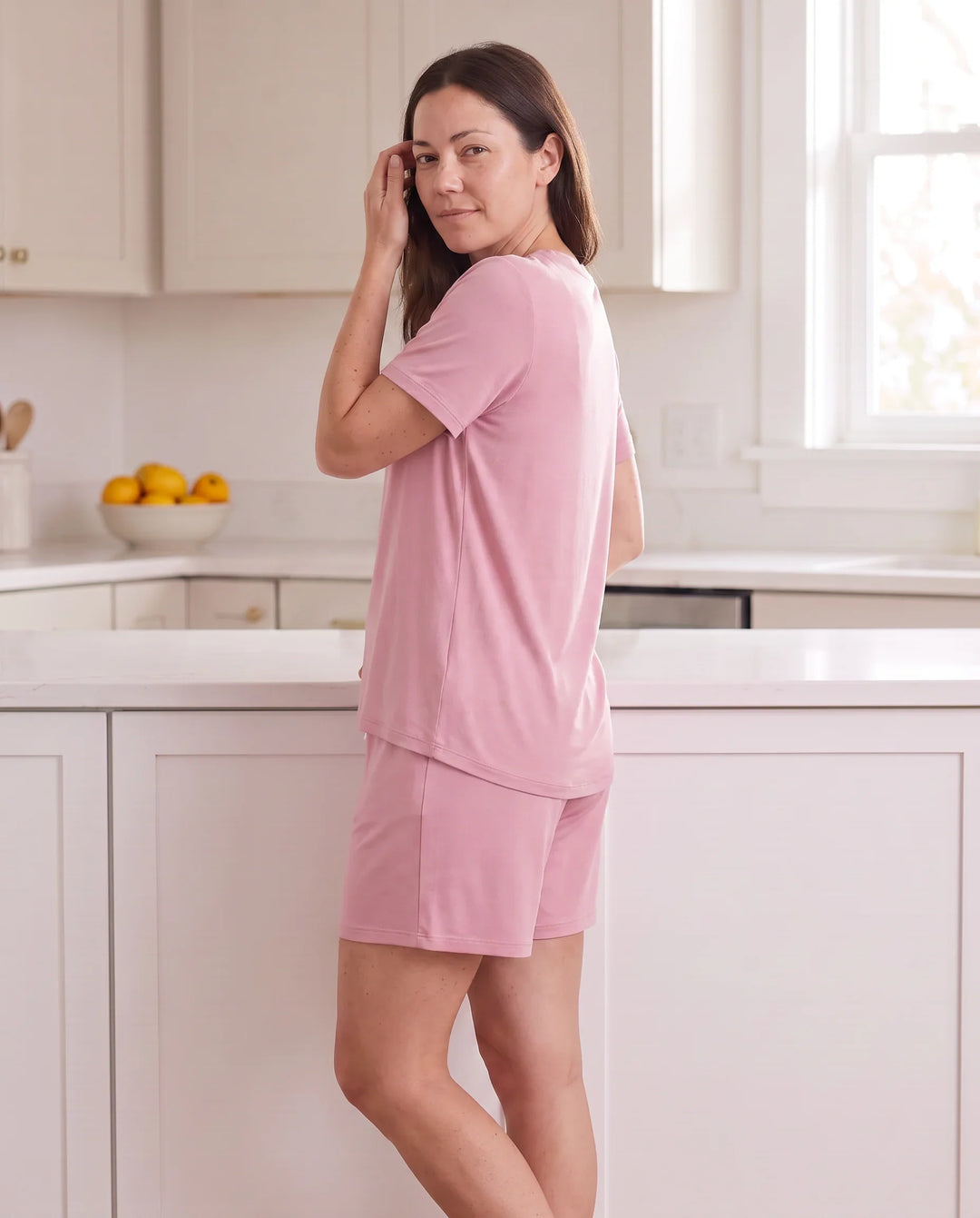 Solid Color Bamboo Unisex Short Sleeve Short Pajama Set