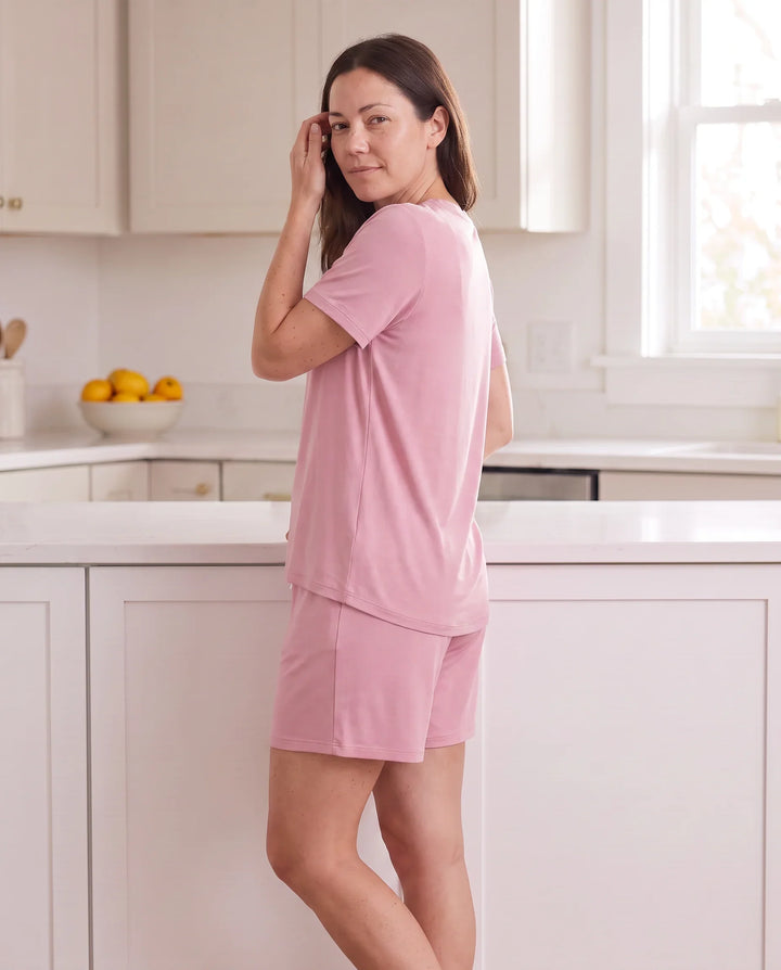 Solid Color Bamboo Unisex Short Sleeve Short Pajama Set