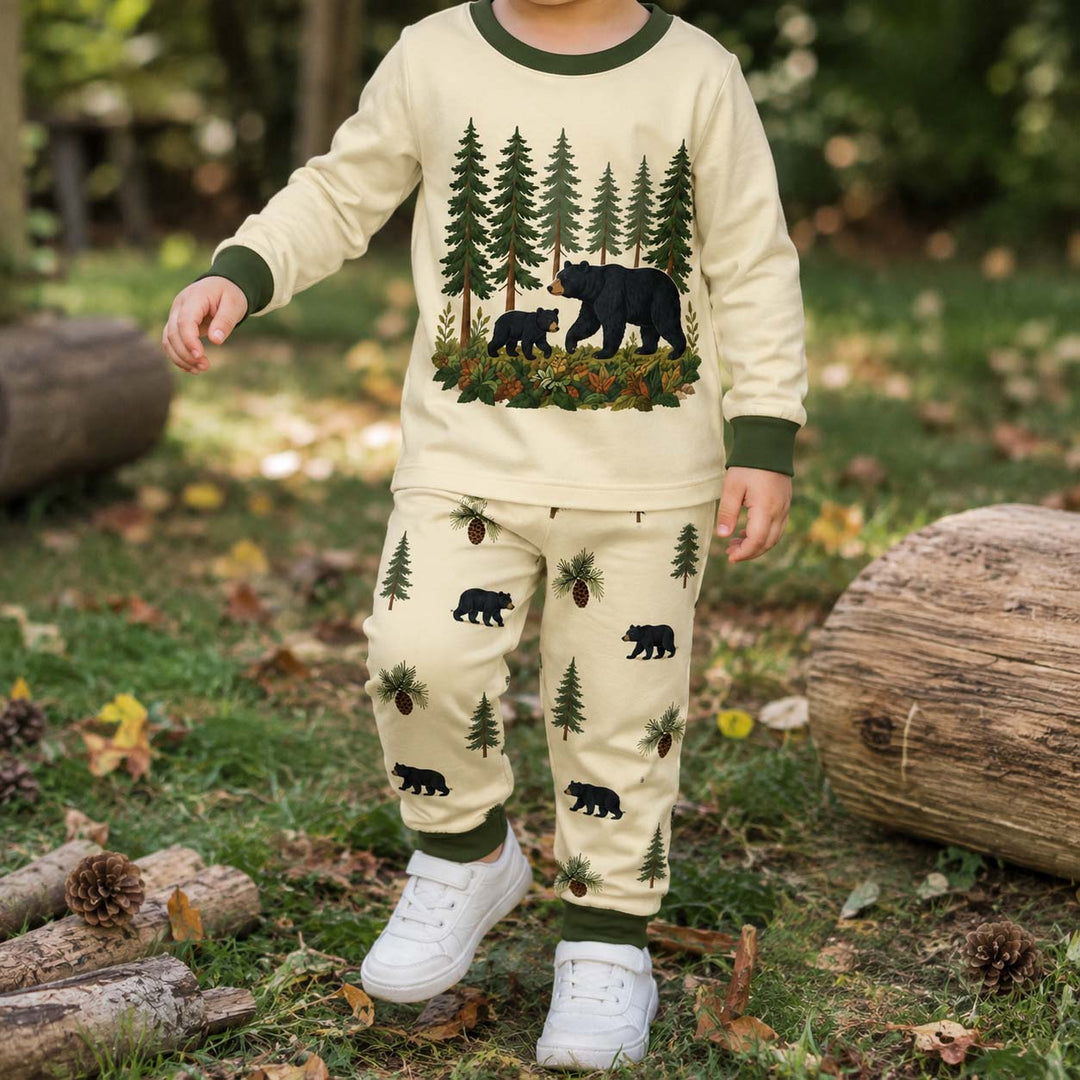 Woodland Bear Family Bamboo Two Piece Long Sleeve Pajama Set