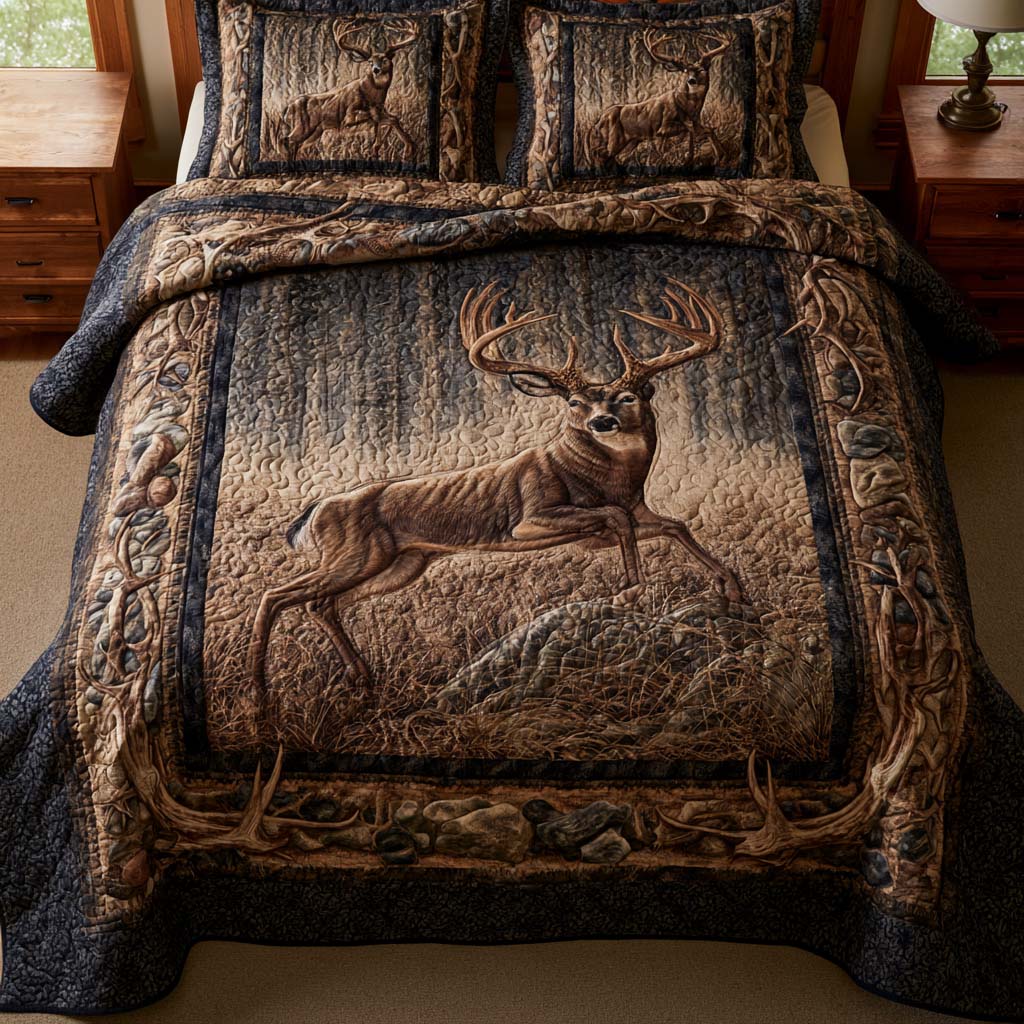 Woodland Whitetail Buck Bamboo Quilt Bedding Set