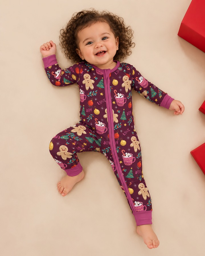 Christmas Ginger Bread Bamboo Convertible Zippered Romper