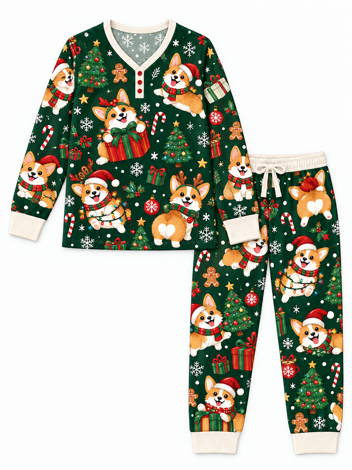 Xmas Corgi Chaos Bamboo Women Pajama Set