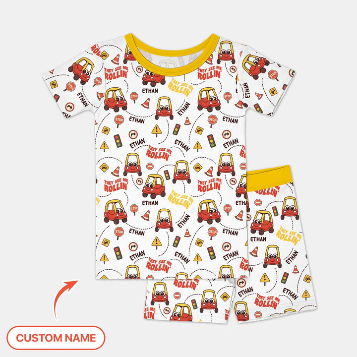 Custom Name They See Me Roliin' Two Piece Short Sleeve Shorts Pajama Set , Custom Name They See Me Roliin' Two Piece Short Sleeve Shorts Pajama Set - 12-18M