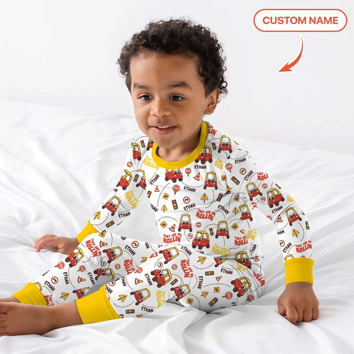 Custom Name They See Me Roliin' Two Piece Long Sleeve Pajama Set , Custom Name They See Me Roliin' Two Piece Long Sleeve Pajama Set - 12-18M