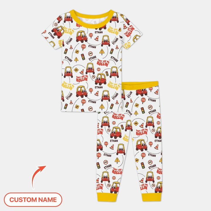 Custom Name They See Me Roliin' Two Piece Short Sleeve Pajama Set , Custom Name They See Me Roliin' Two Piece Short Sleeve Pajama Set - 12-18M