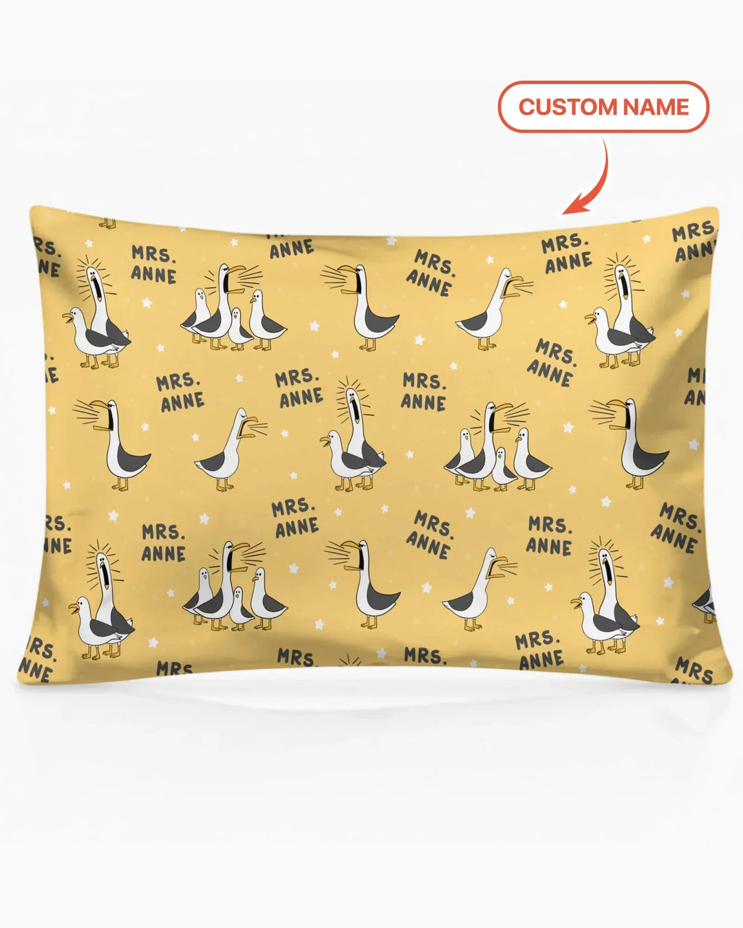 Funda de almohada de bambú con divertidas gaviotas personalizadas para profesores