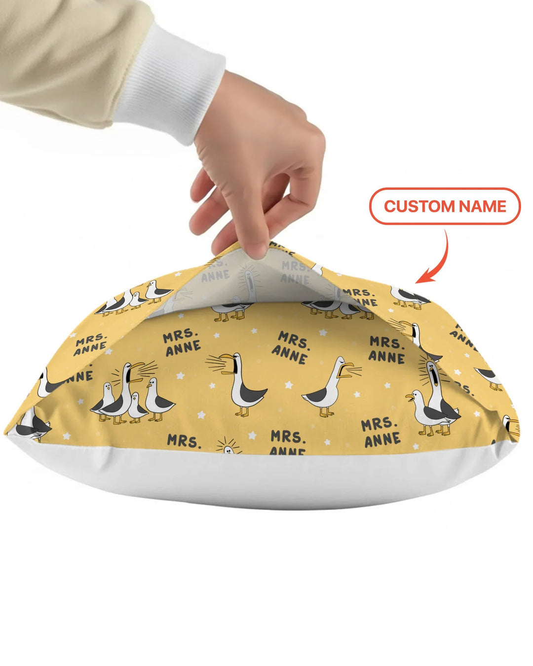 Funda de almohada de bambú con divertidas gaviotas personalizadas para profesores