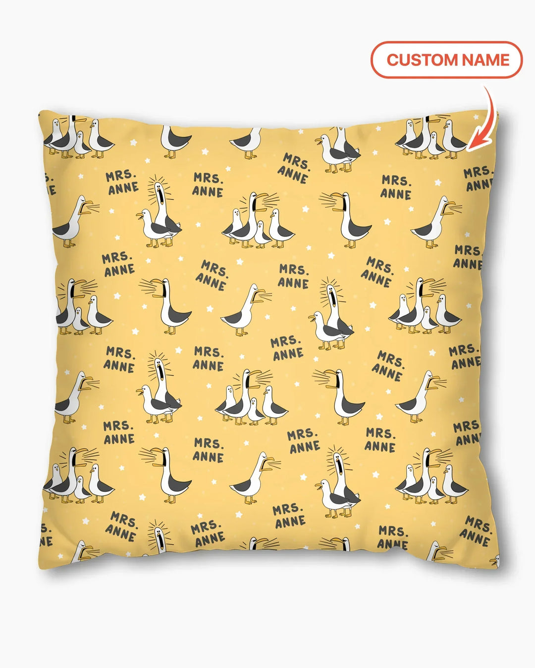 Funda de almohada de bambú con divertidas gaviotas personalizadas para profesores