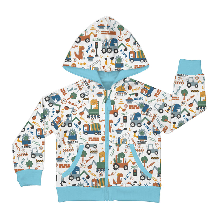 Custom Name Dino Diggers Zip Hoodie