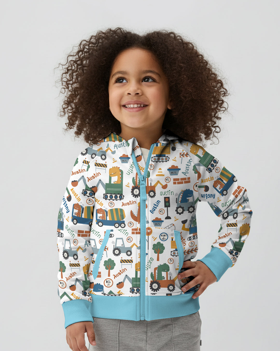 Custom Name Dino Diggers Zip Hoodie