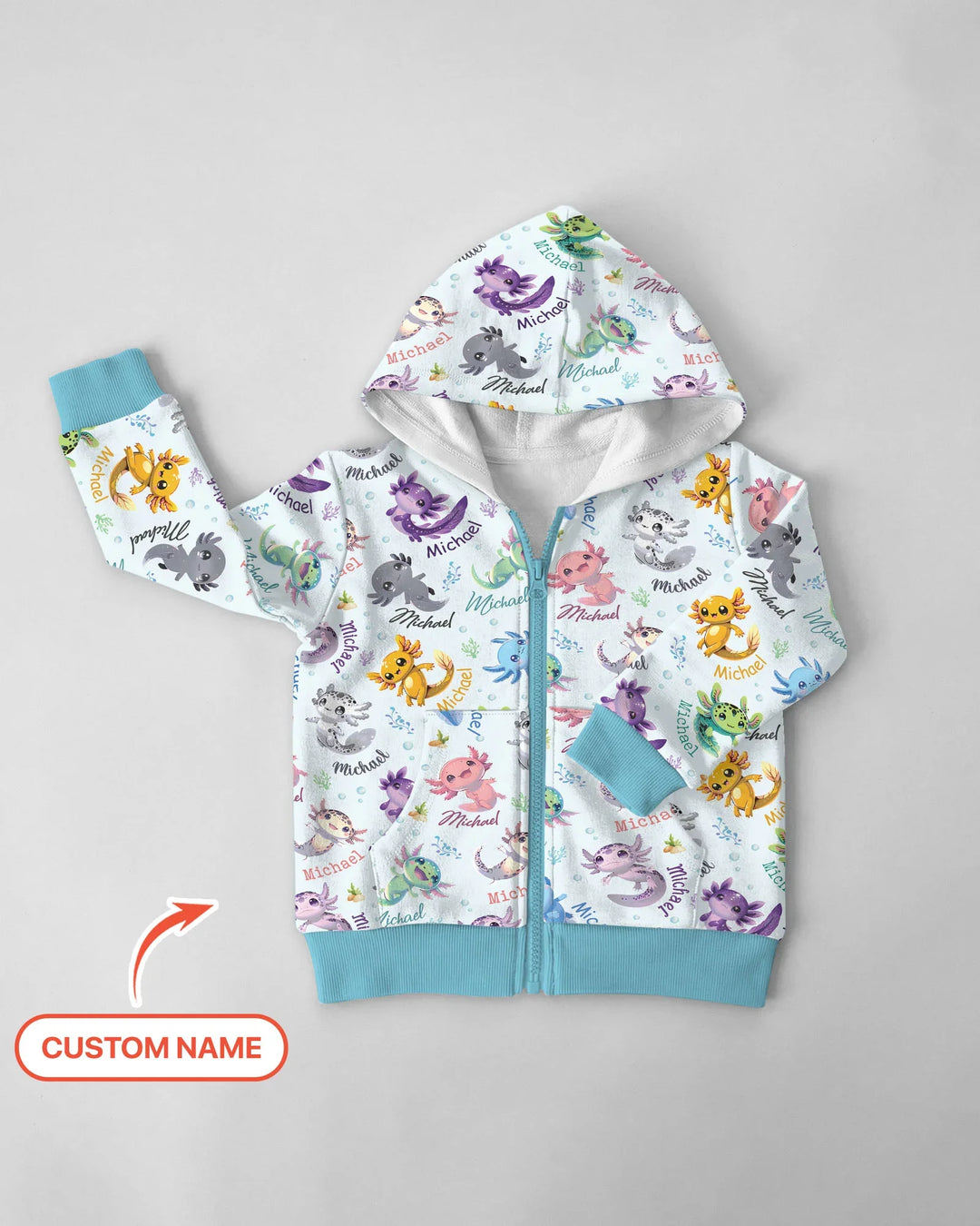 I Love You Axolotl Custom Name Zip Hoodie