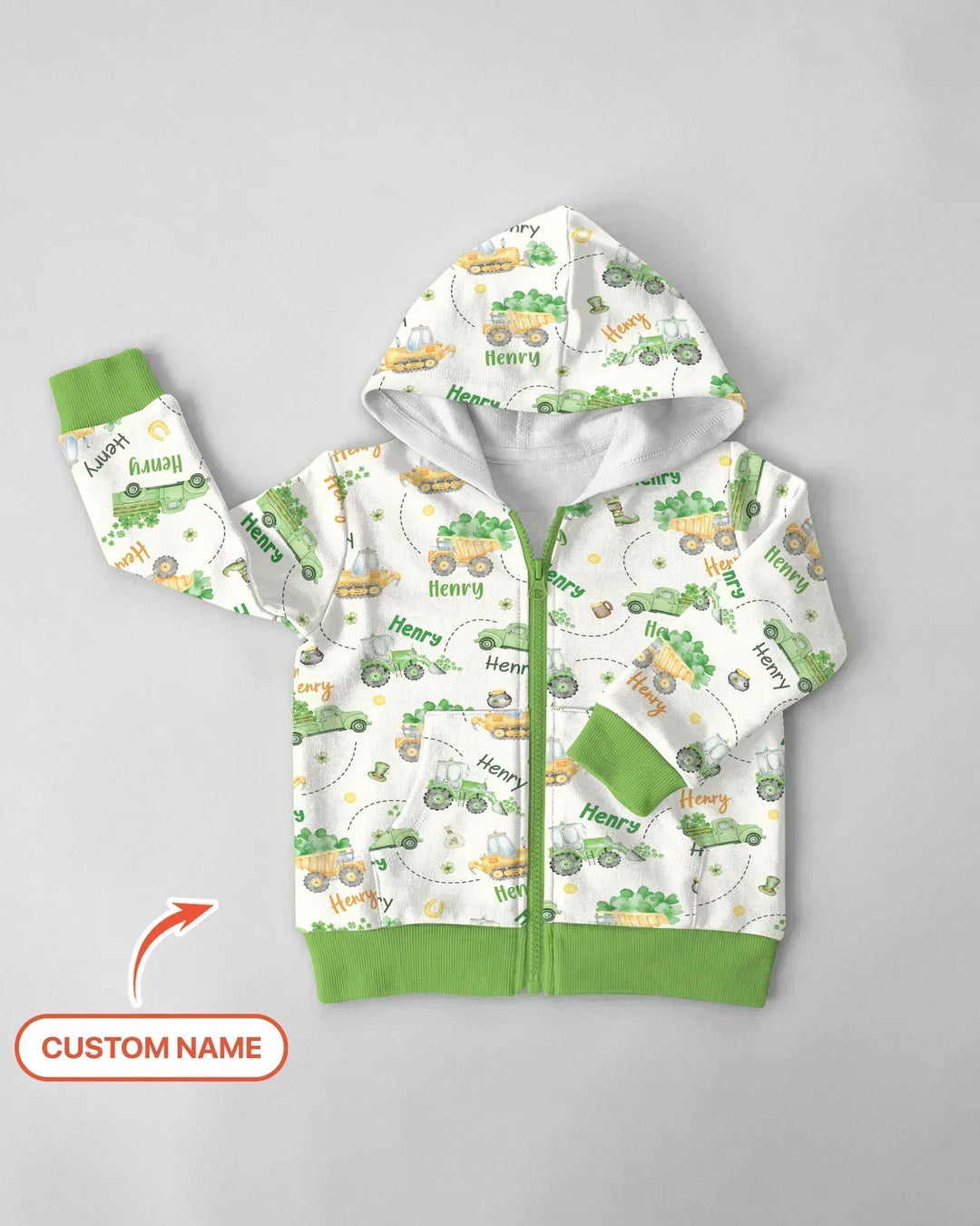 Construction St. Patrick's Day Custom Name Day Zip Hoodie