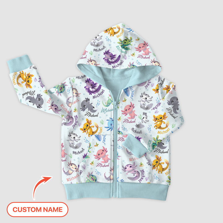 I Love You Axolotl Custom Name Zip Hoodie