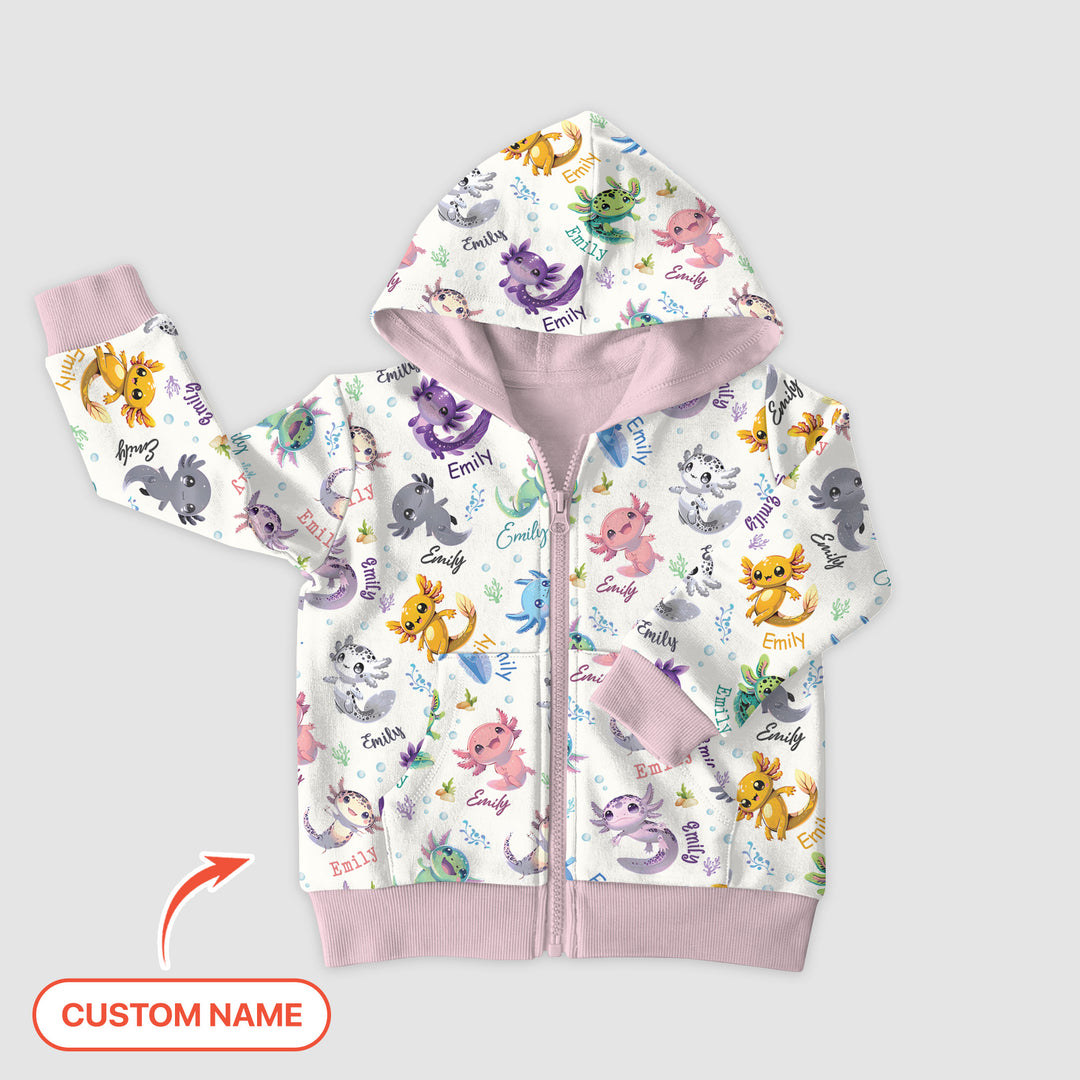 I Love You Axolotl Custom Name Zip Hoodie