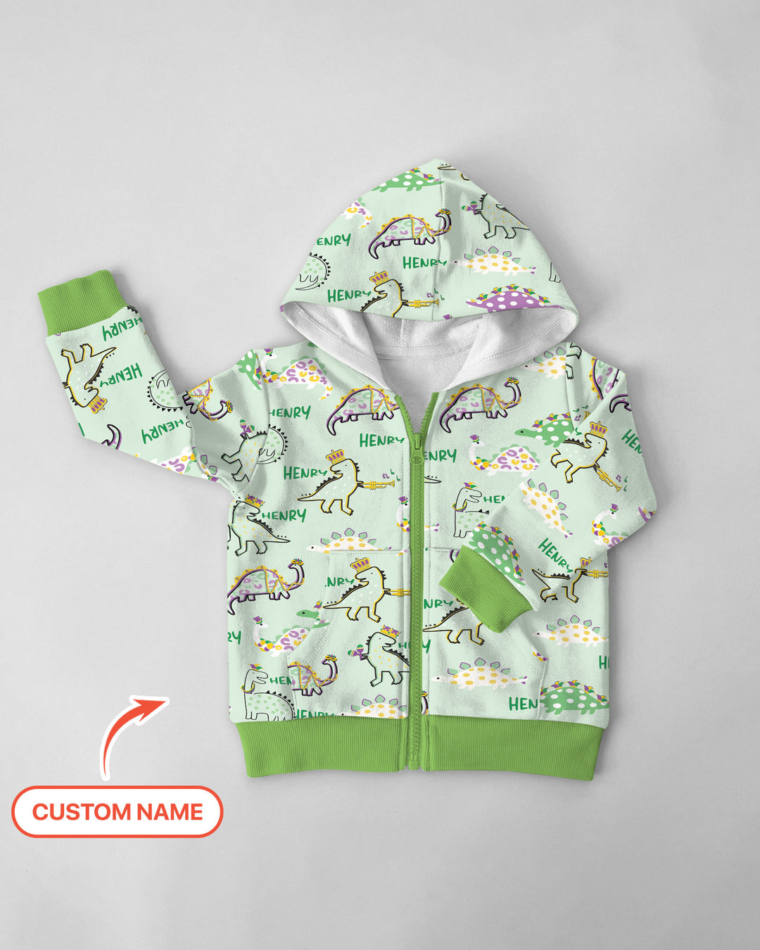 Custom Name Mardi Gras Saurus Zip Hoodie