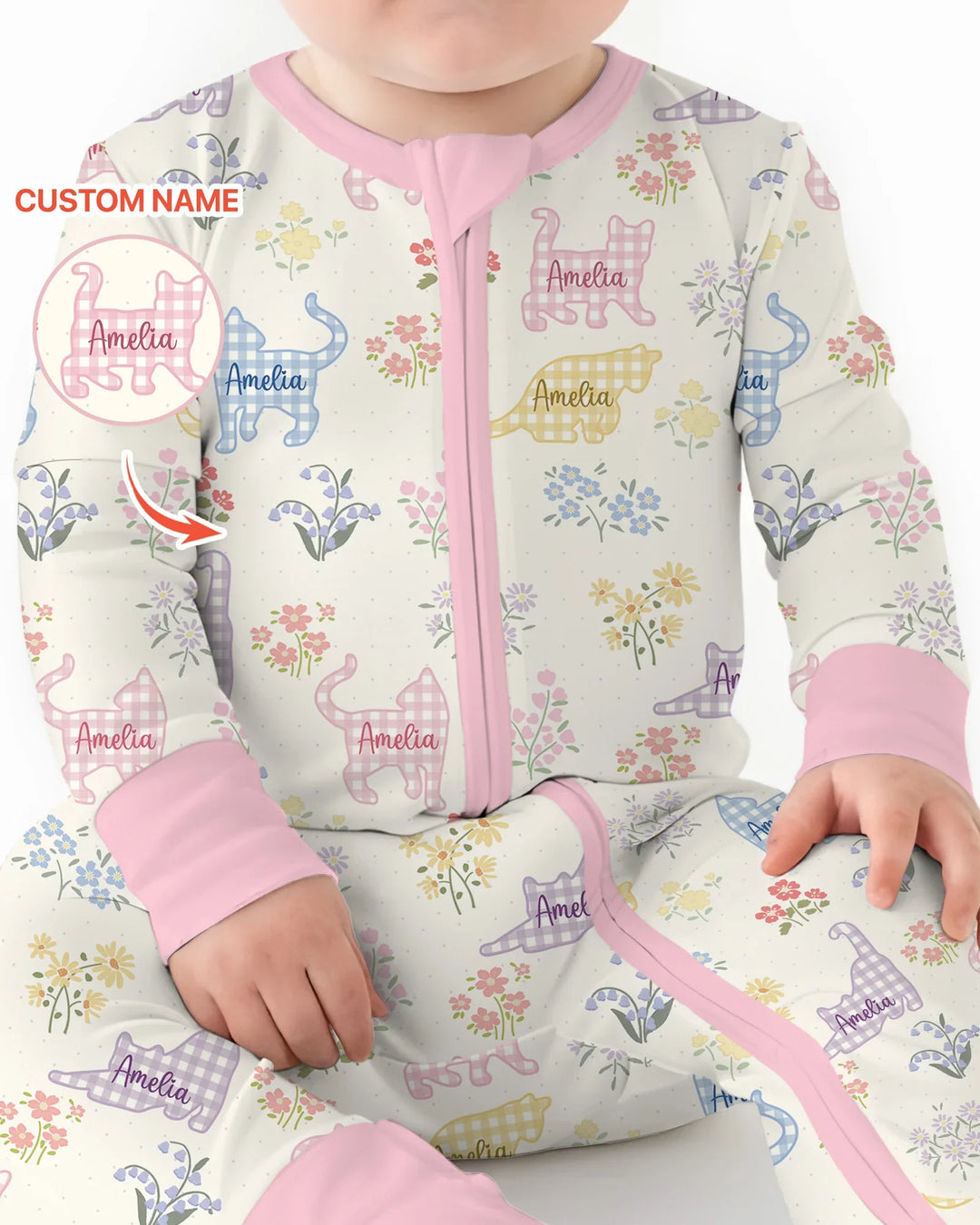 Gingham Cats Custom Name Bamboo Convertible Zippy