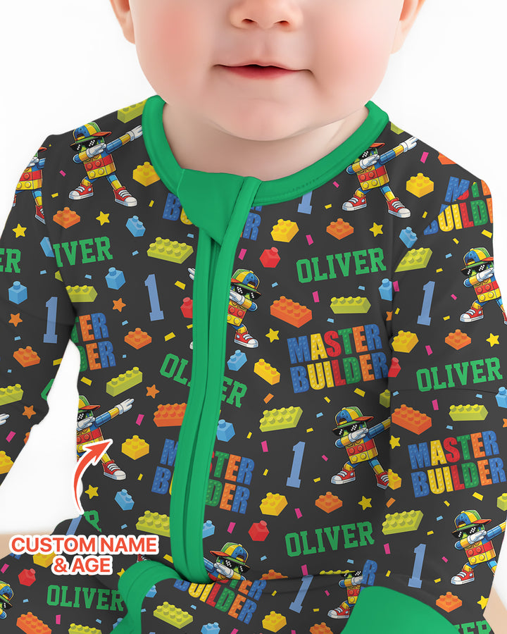 Custom Name and Age Master Builder Birthday Bamboo Convertible Zippy