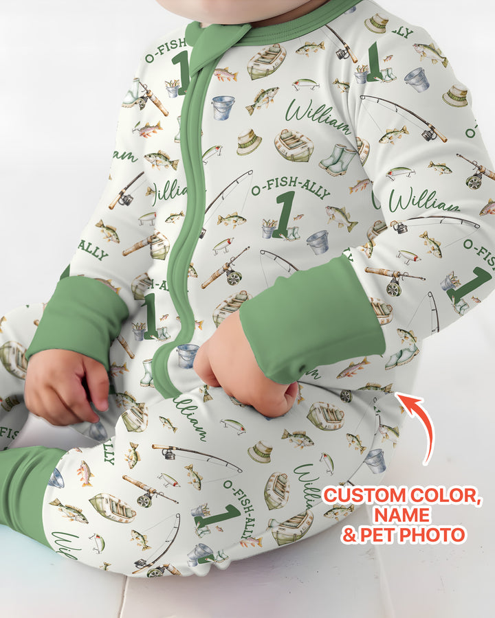Personalized Fishing Birthday  Bamboo Convertible Zippy