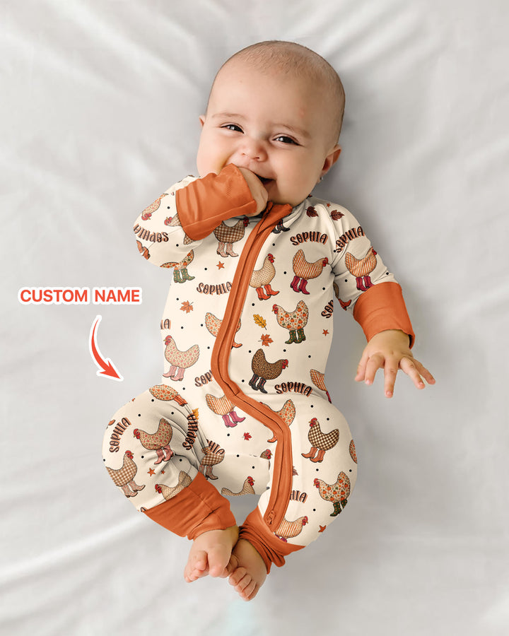 Custom Name Preppy Fall Chicken Bamboo Convertible Zippy