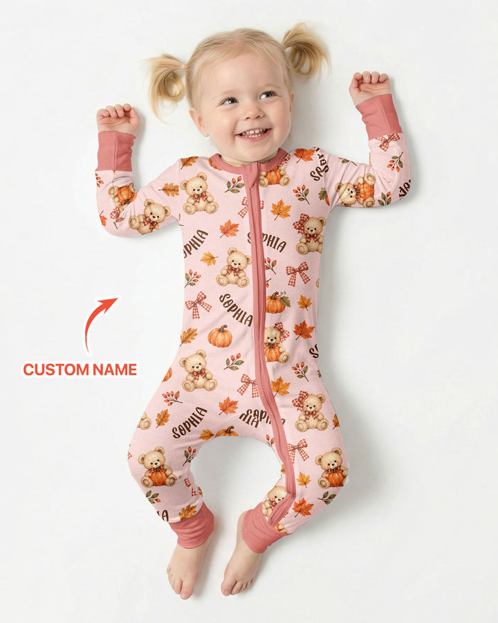 Fall Gingham Bow Teddy Bear Bamboo Convertible Zippy