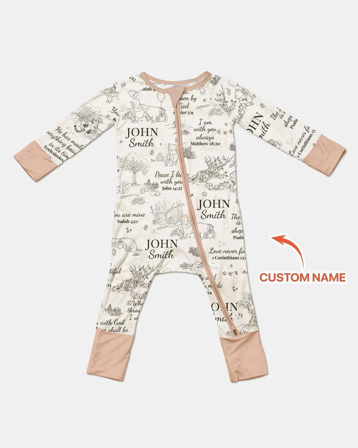 Classic Bear Bible Verse Custom Name Bamboo Convertible Zippy