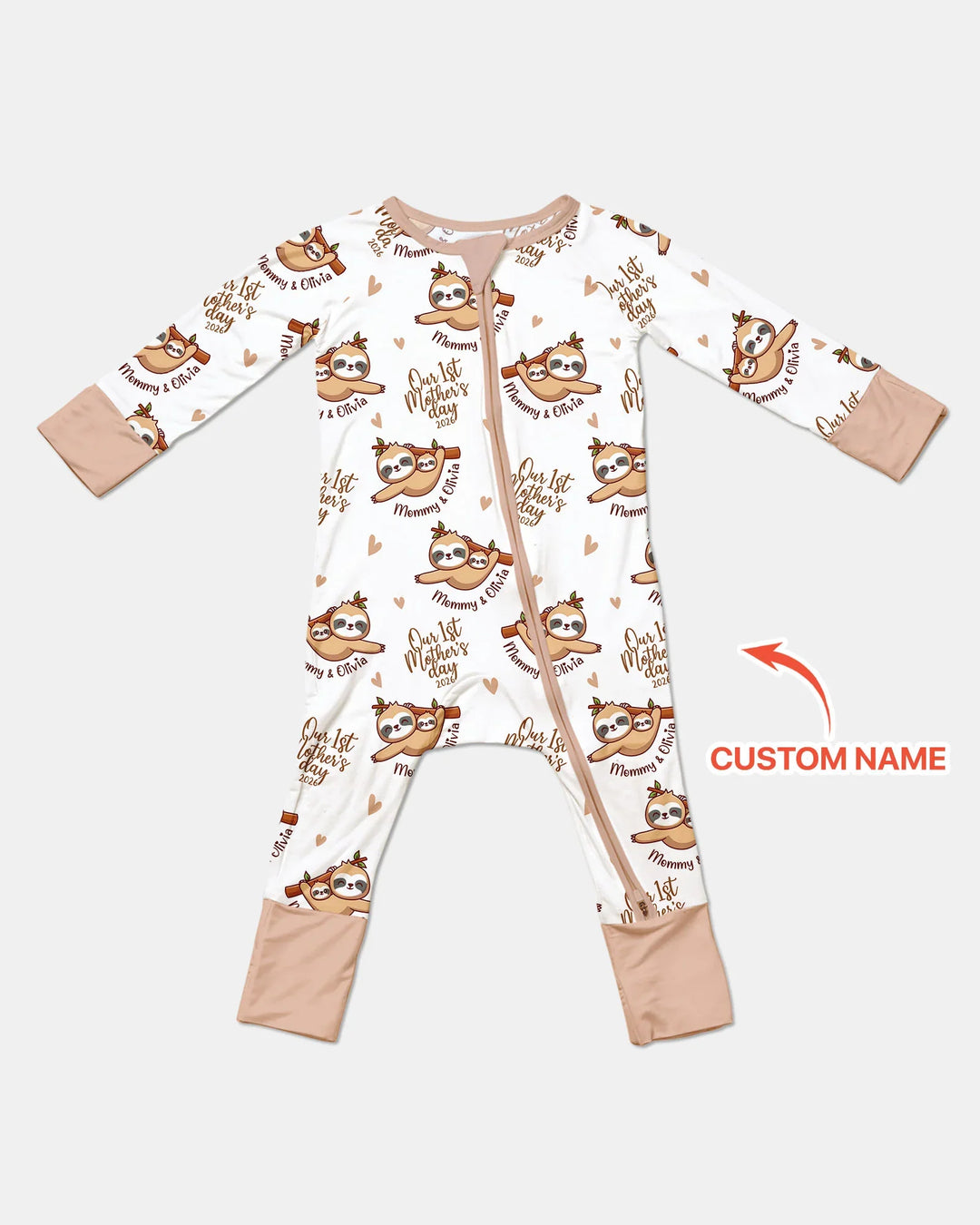 Custom Name Mama & Baby Sloth – Our First Mother’s Day 2026 Bamboo Convertible Zippy