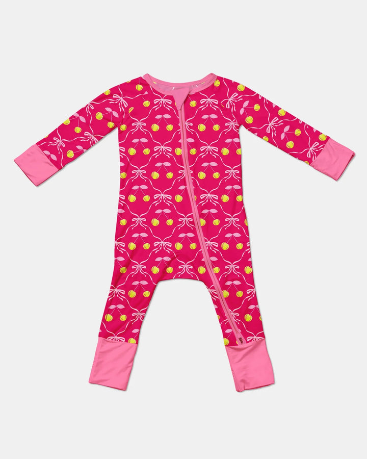 Cherry Baseball Softball Mom and Girl Matching Bamboo Convertible Zippy