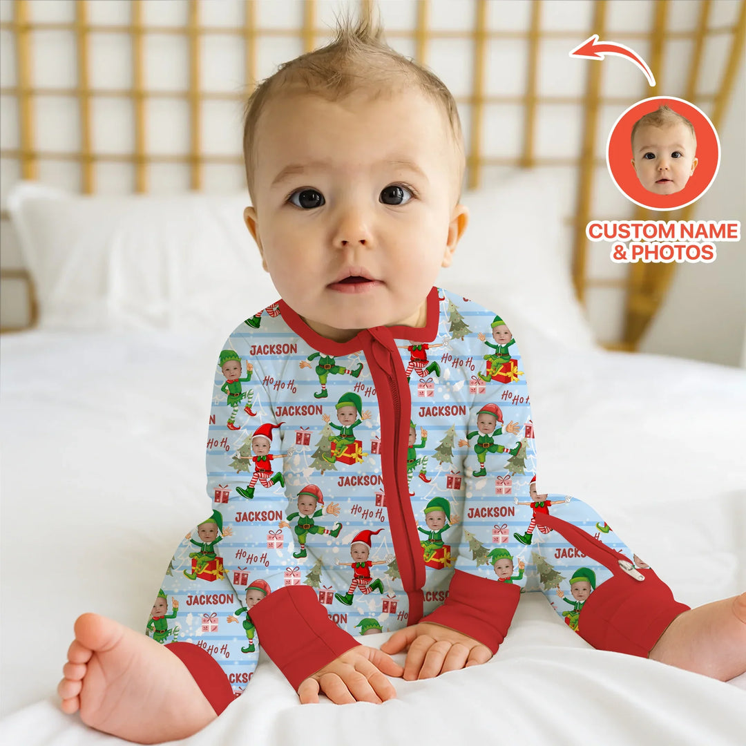 Custom Photo Baby Christmas Elf Convertible Zippy
