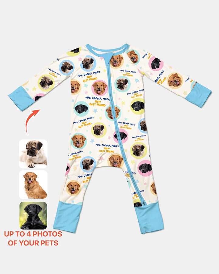 Pijama convertible de bambú con cremallera y fotos personalizadas de tu mascota "Mi nuevo mejor amigo"