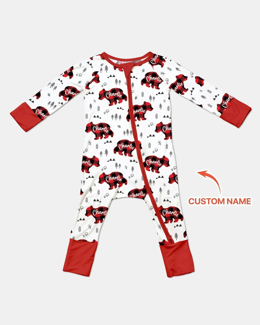 Oso familiar con nombre personalizado, a juego, de bambú convertible con cremallera