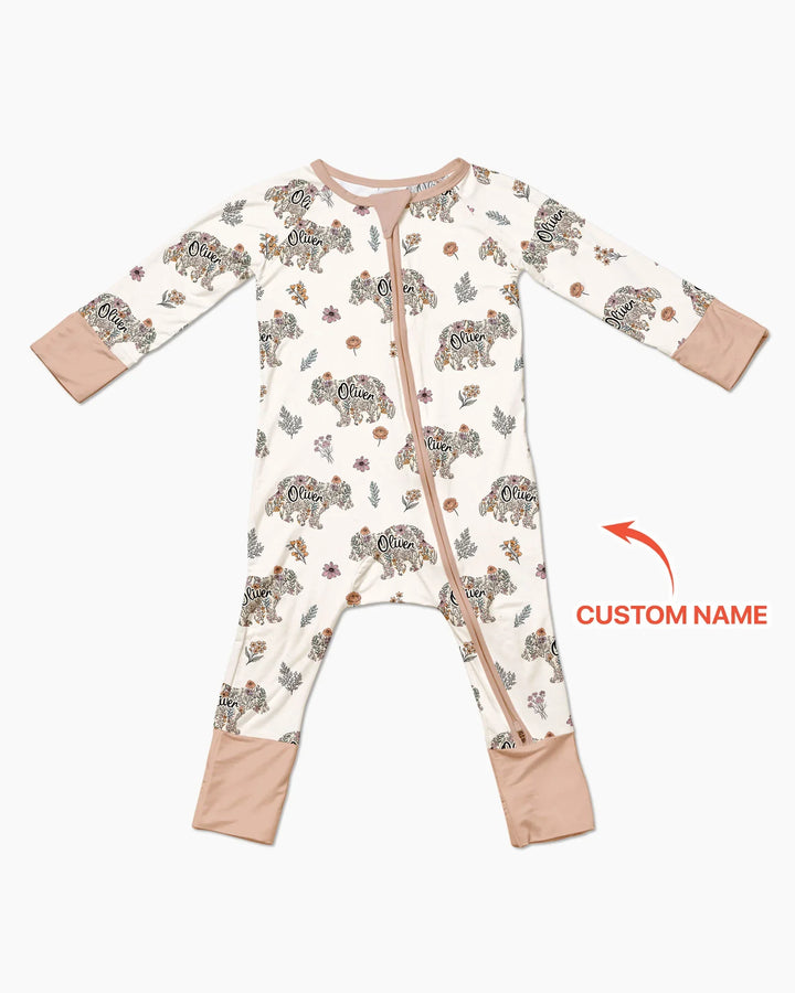 Custom Name Floral Bear Family Matching Bamboo Convertible Zippy