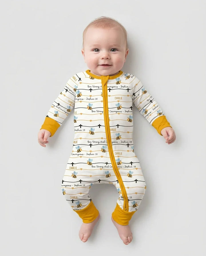 Bee Strong And Courageous Custom Name Bamboo Convertible Zippy