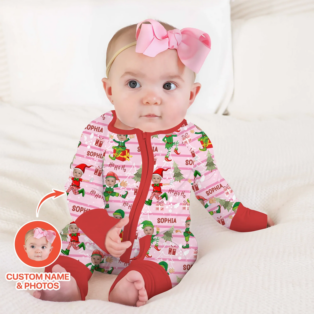 Custom Photo Baby Christmas Elf Convertible Zippy