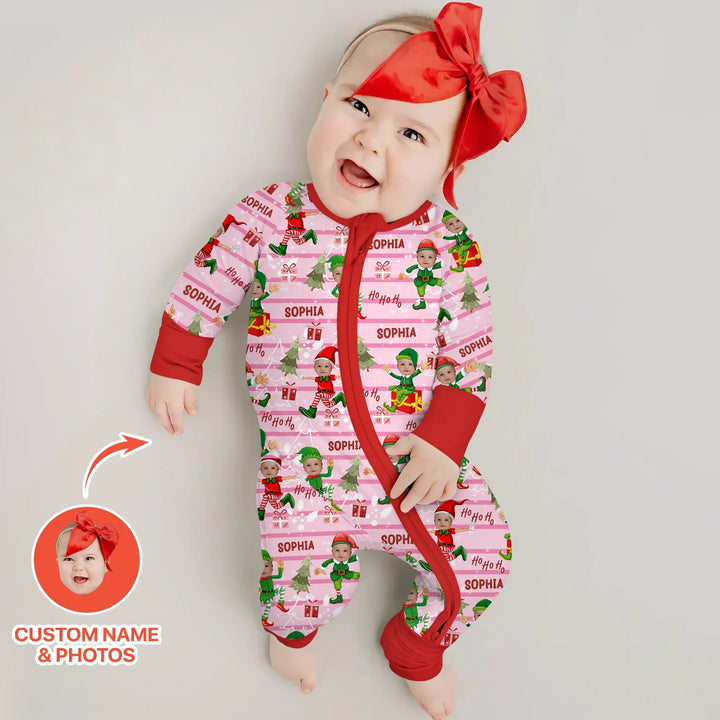Custom Photo Baby Christmas Elf Convertible Zippy
