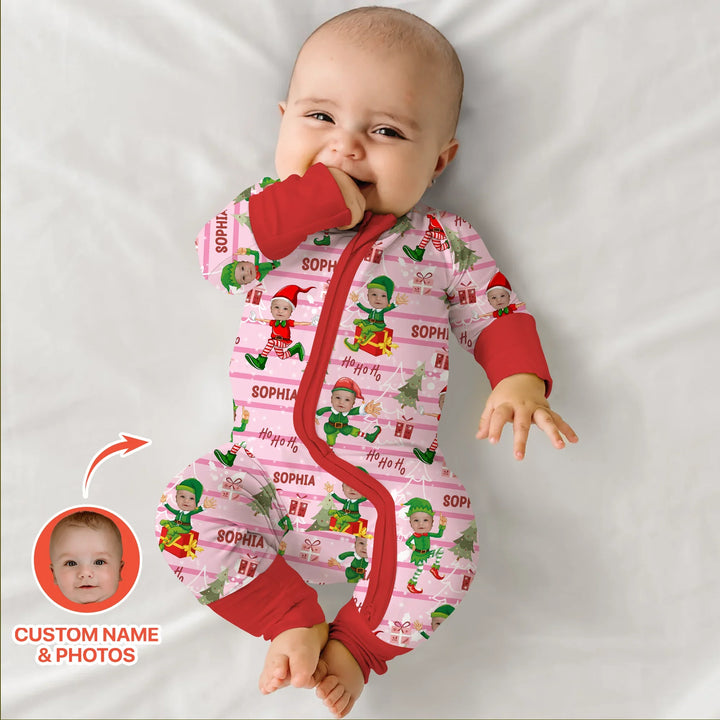 Custom Photo Baby Christmas Elf Convertible Zippy