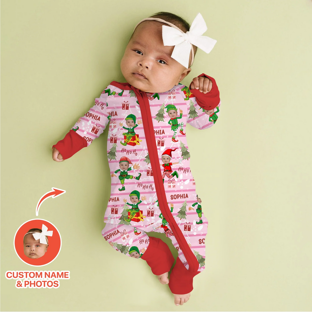 Custom Photo Baby Christmas Elf Convertible Zippy