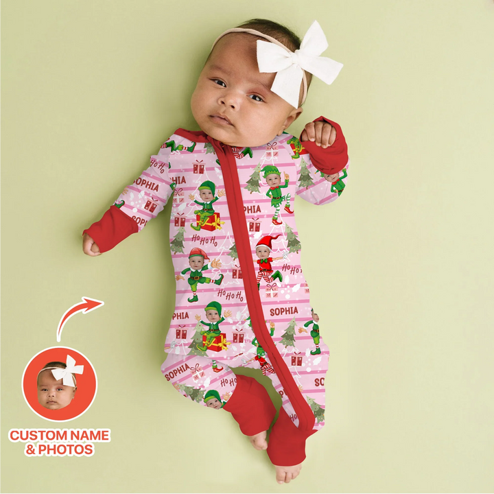 Custom Photo Baby Christmas Elf Convertible Zippy