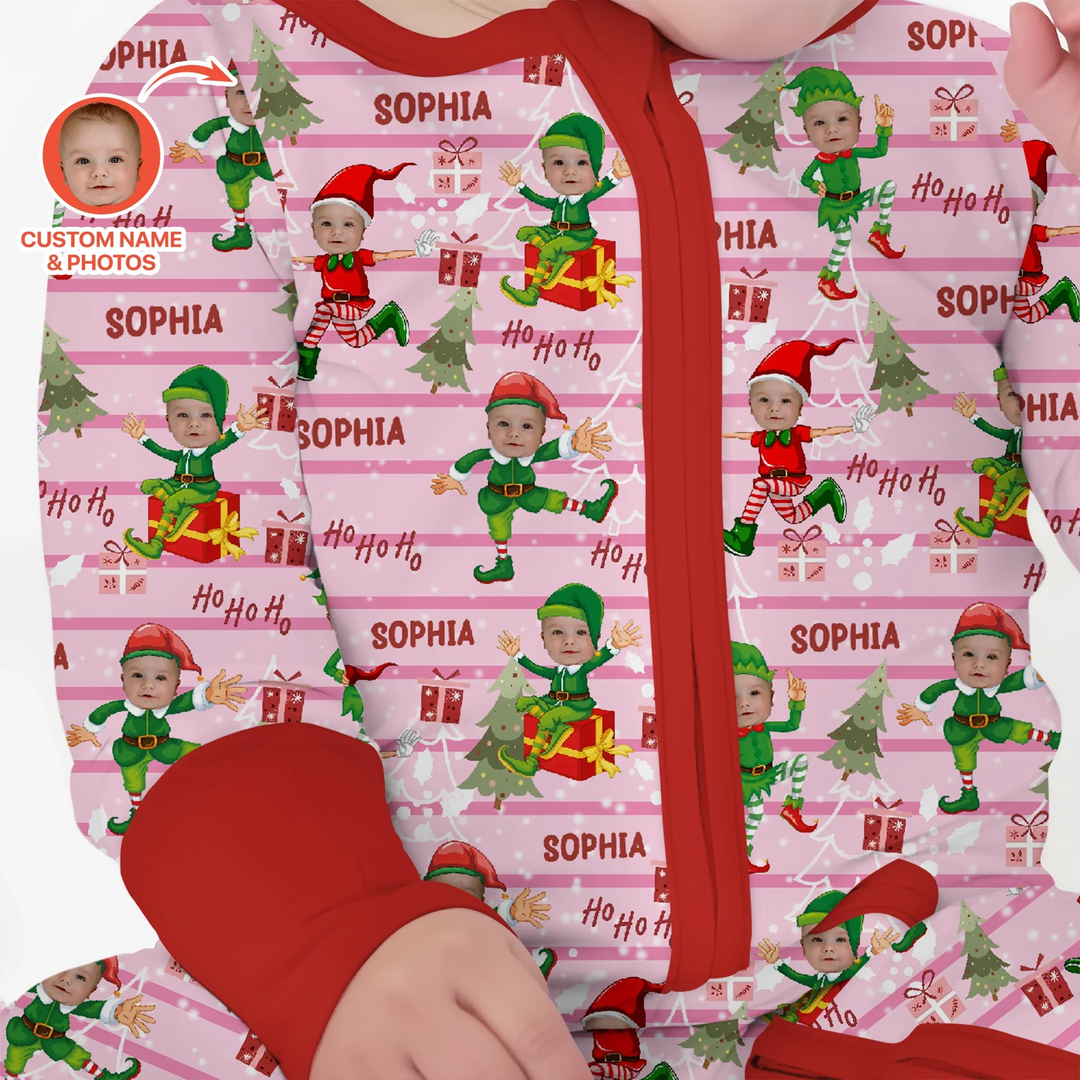 Custom Photo Baby Christmas Elf Convertible Zippy
