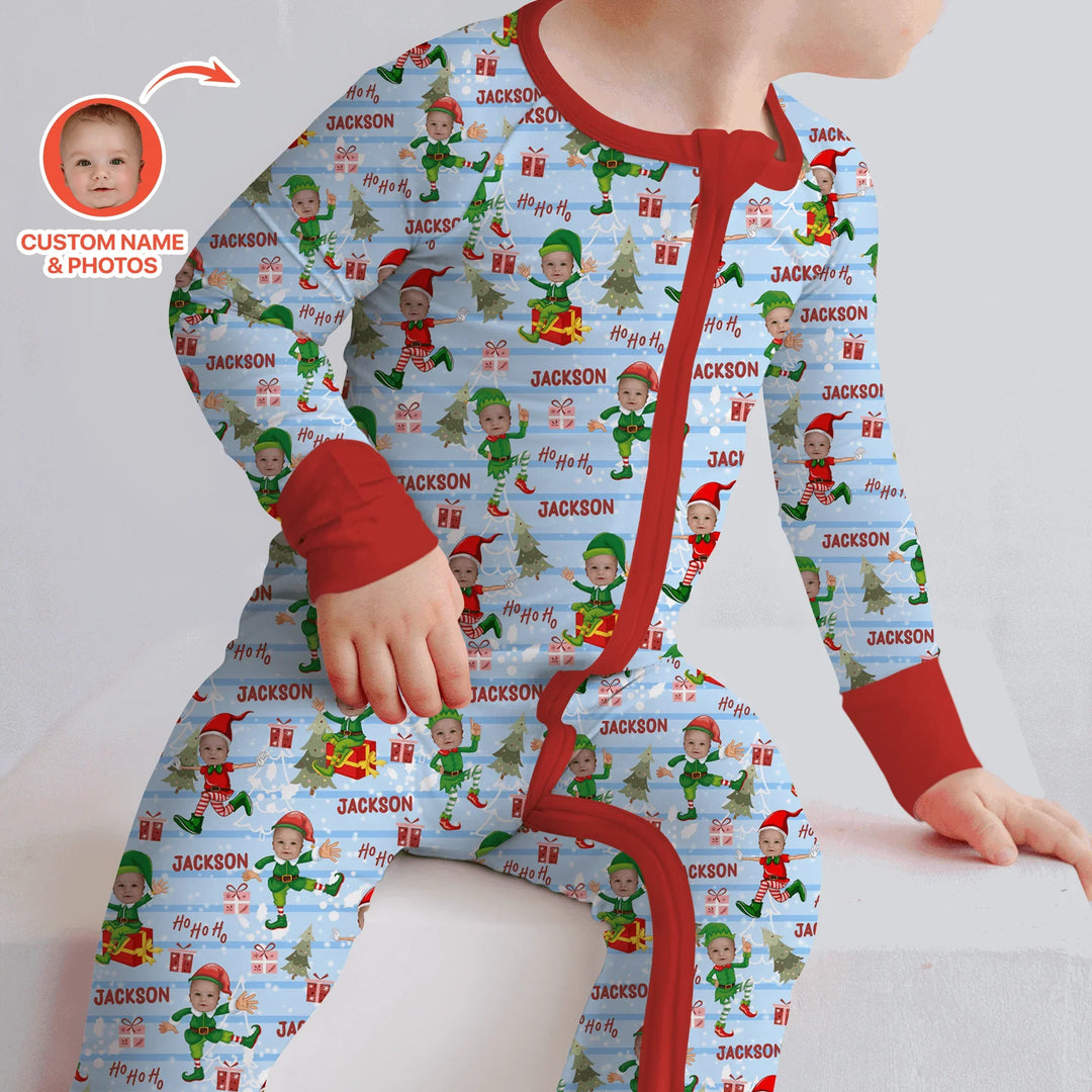 Custom Photo Baby Christmas Elf Convertible Zippy