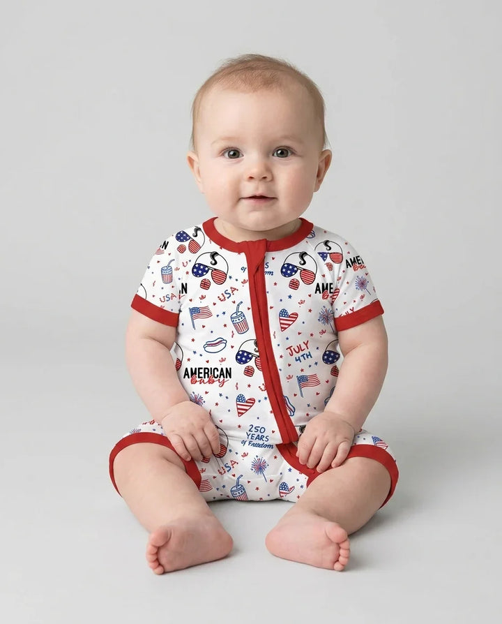 Doodle American Flag Glasses Family Matching Bamboo Shorty Zippy